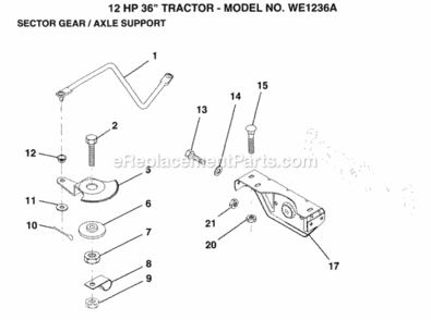 Sector_Gear_And_Axle_Support Diagram and Parts List for WE1236A 1999 And Before Weed Eater Lawn Tractor